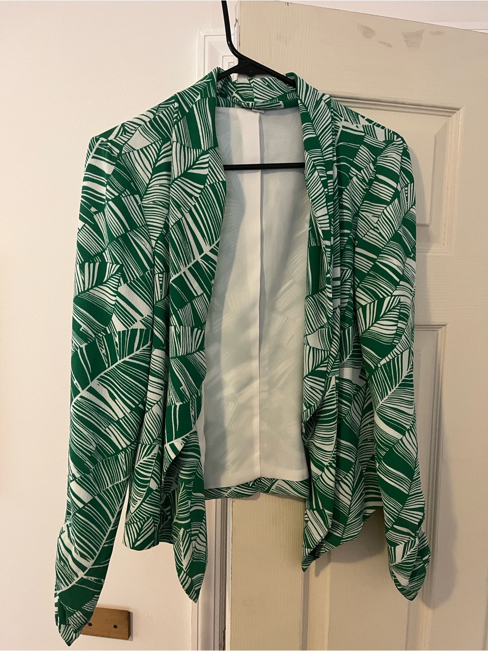 Pixley Green and White Leaf-Print Open-Front Blazer